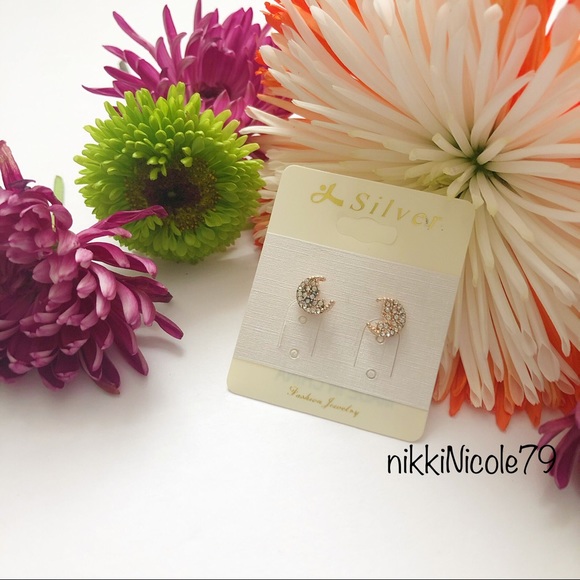 Gold Toned Moon Shaped Earrings - Picture 2 of 5